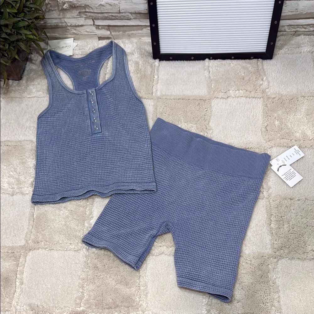 GYPSY & JADE Blue XS  Waffle Knit Tank and Shorts Set